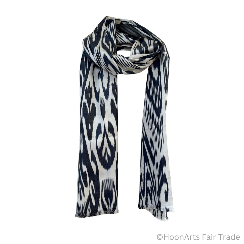 Madina Cotton - Silk Ikat Scarf white transparent background