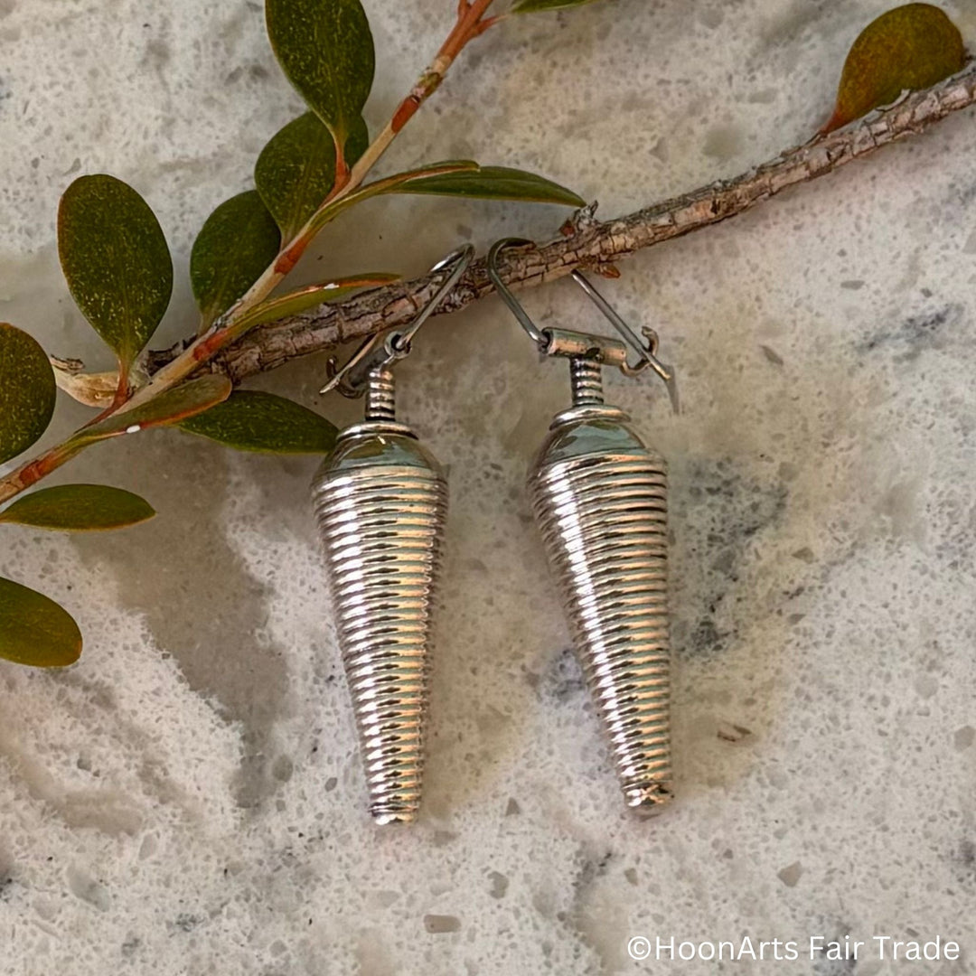 Silver "Saliha" Wrapped Coil Cone-Shaped Earrings