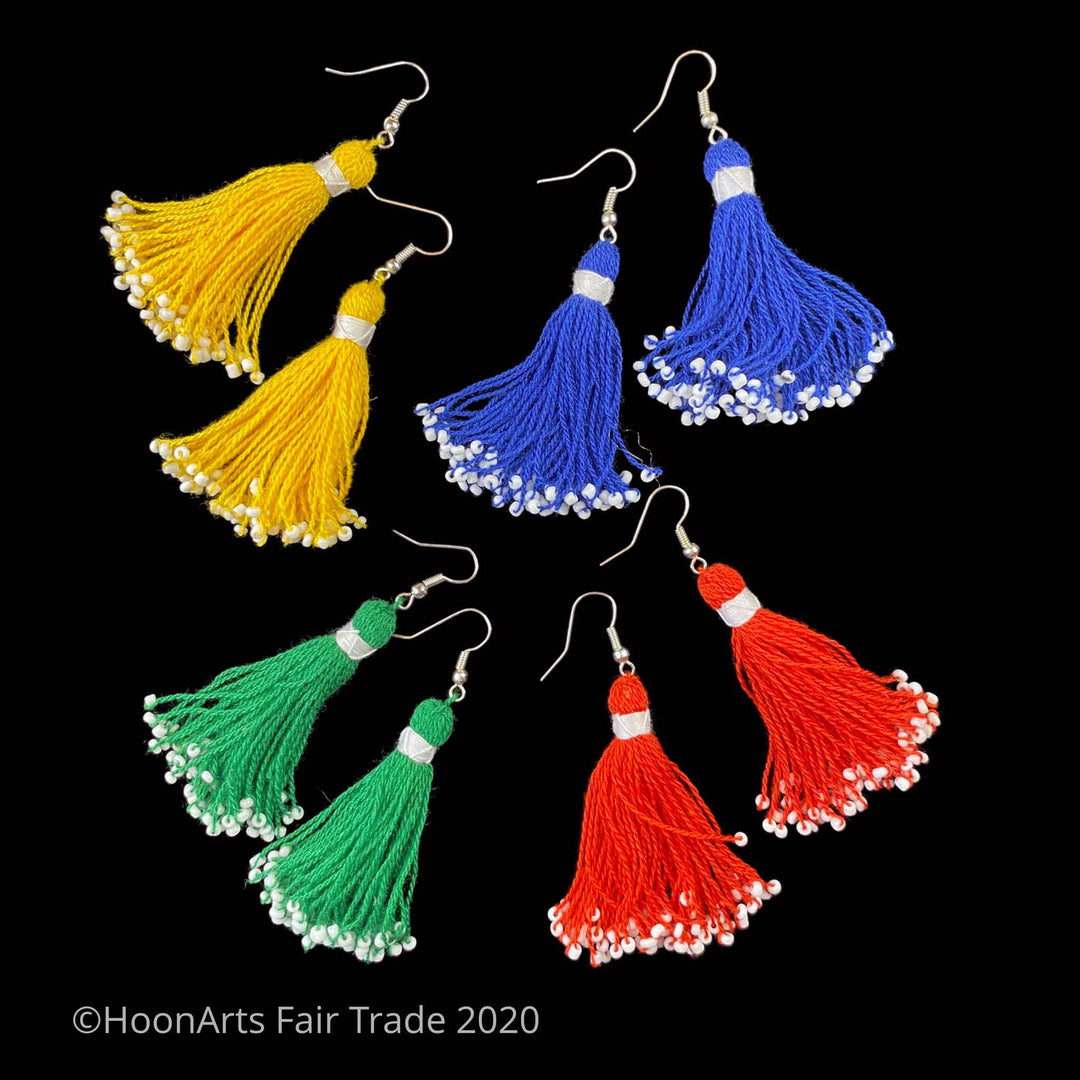 Handmade Beaded Tassel Earrings from Tajikistan 1