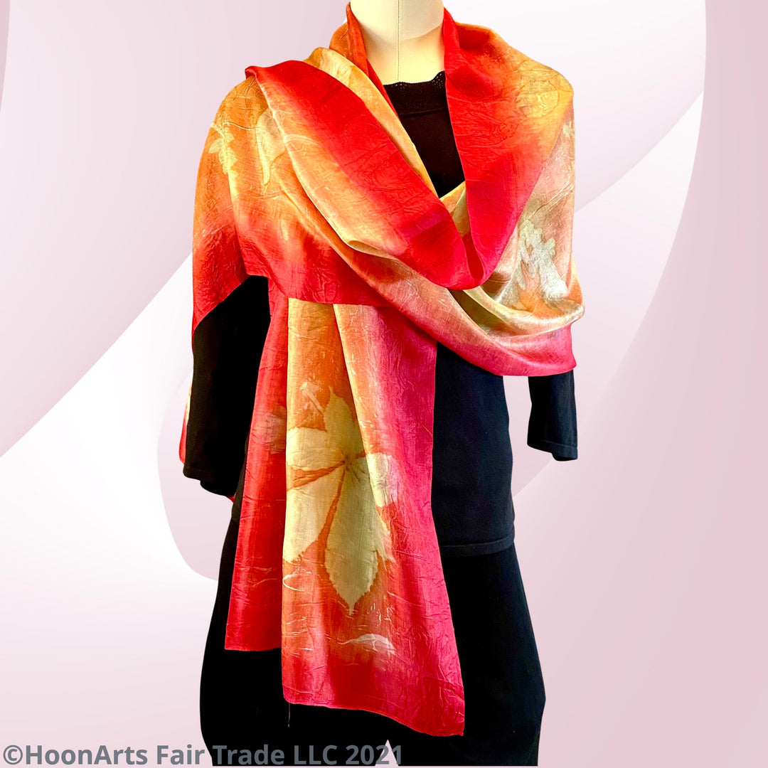 Eco-Printed Silk Scarf - Red | HoonArts 10
