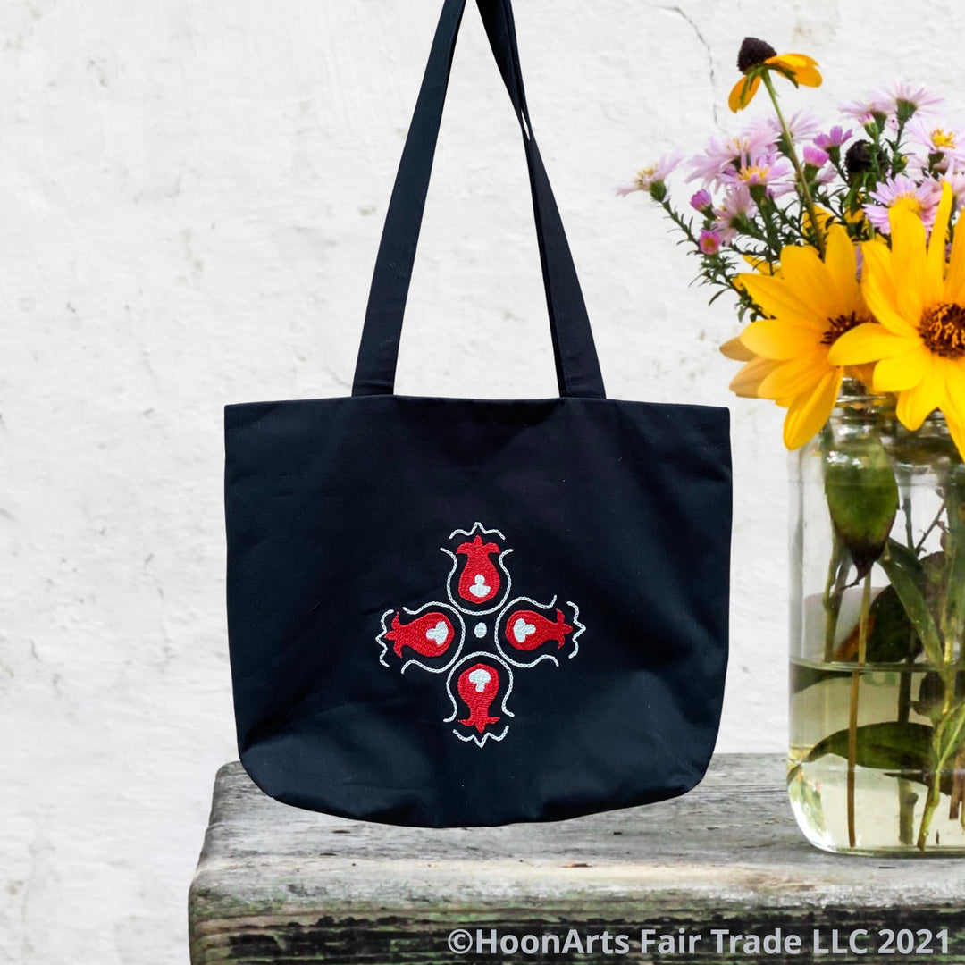 Hand Embroidered Pomegranate Pattern Tote Bag | HoonArts