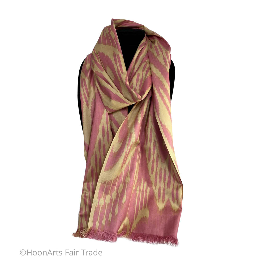 Uzbek Silk Ikat Scarf-Pastel Pink and Beige