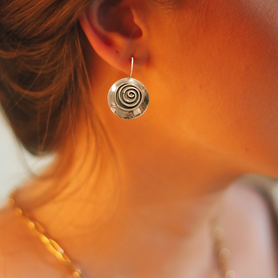Round Silver Earrings with Eternity Spiral from Krygyzstan-"Zamira" 7