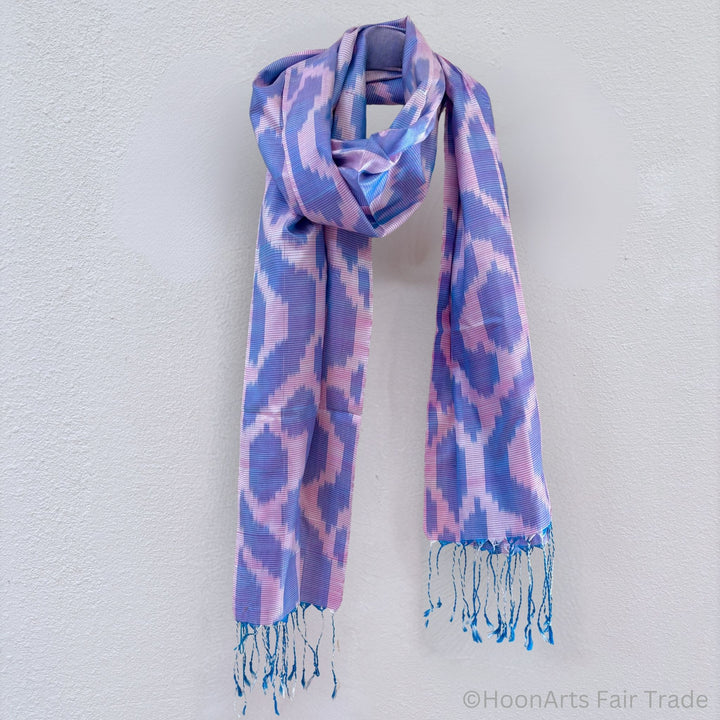 Aziza Silk Ikat Scarf light grey background