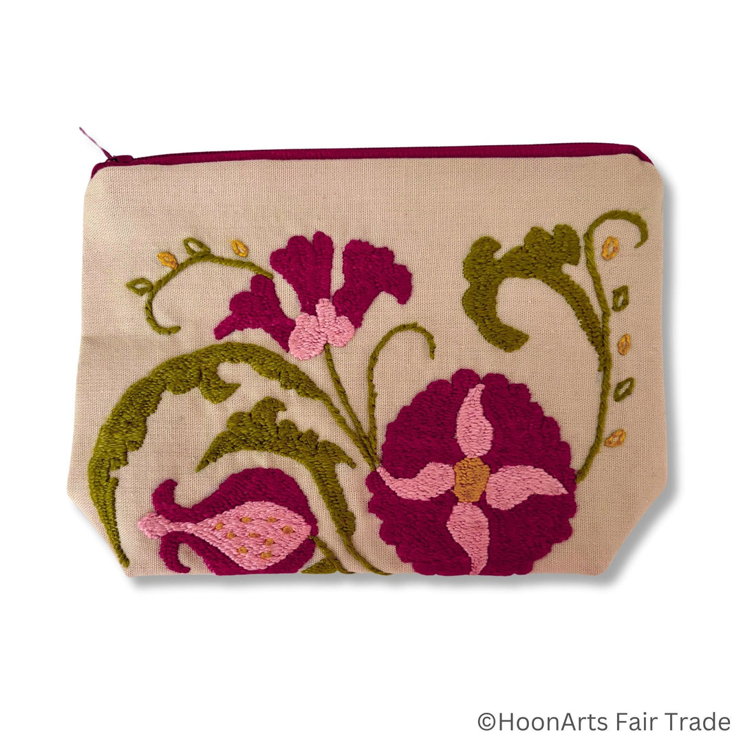 Beige Pomegranate Embroidered Clutch with Floral Pattern