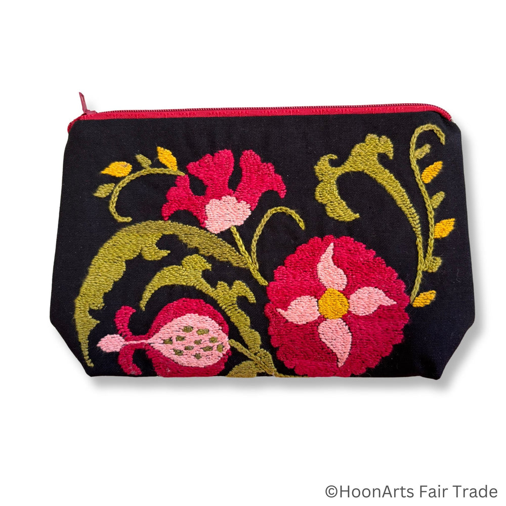 Black Pomegranate Embroidered Clutch against White Background