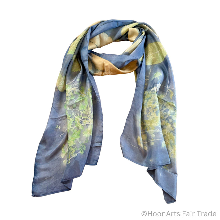 Denim Colored Eco - Printed Silk Scarf white transparent background