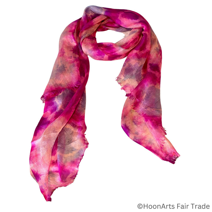Artisan-crafted Uzbek silk scarf adding a pop of color to any outfit