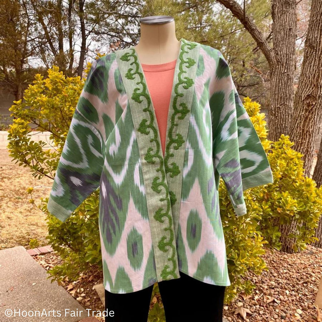 Green Embroidered Ikat Jacket Kimono Mannequin