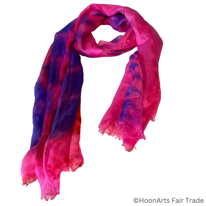 Kaleidoscope of colors in a one-of-a-kind hand-dyed silk scarf