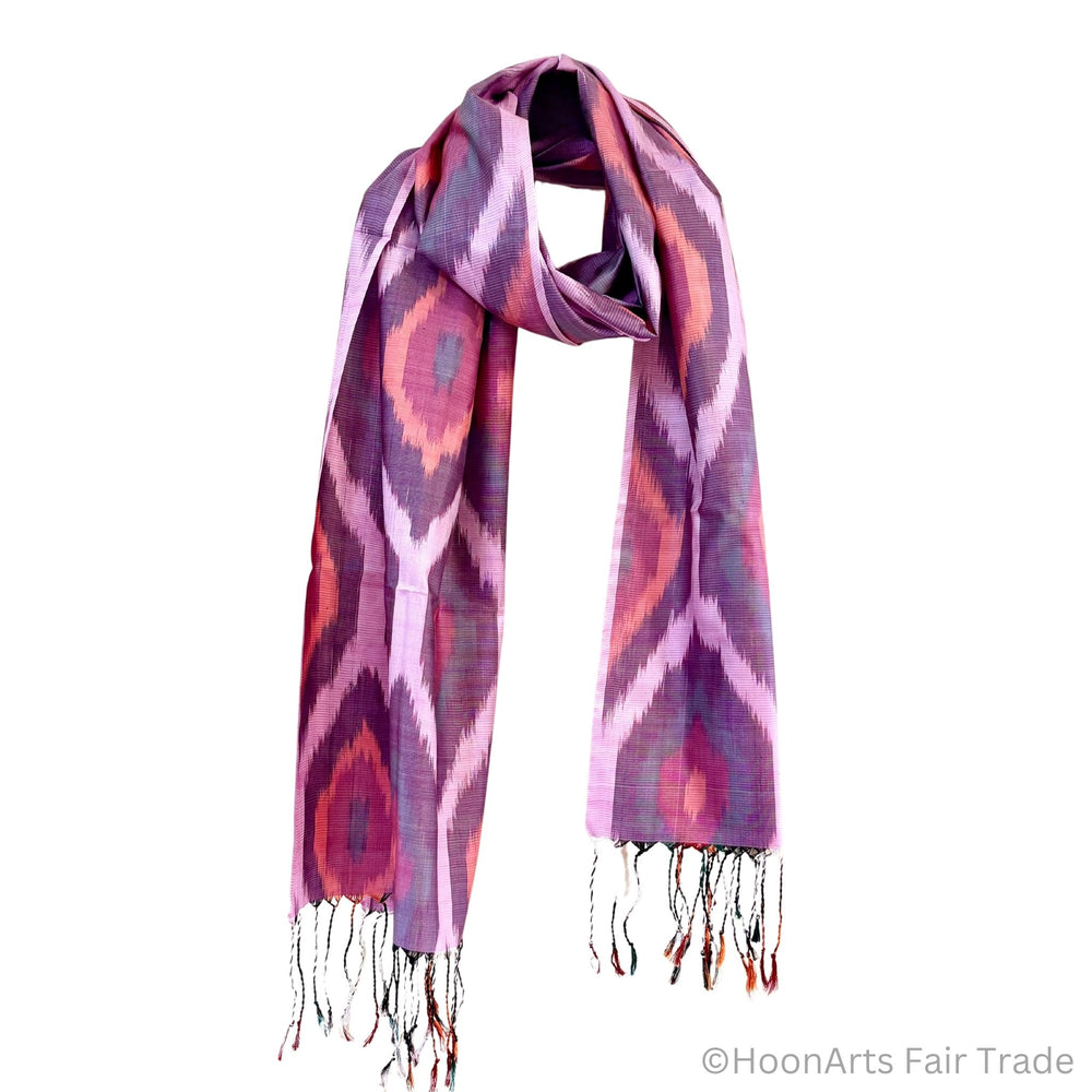 Humayra Silk Ikat Scarf white transparent background