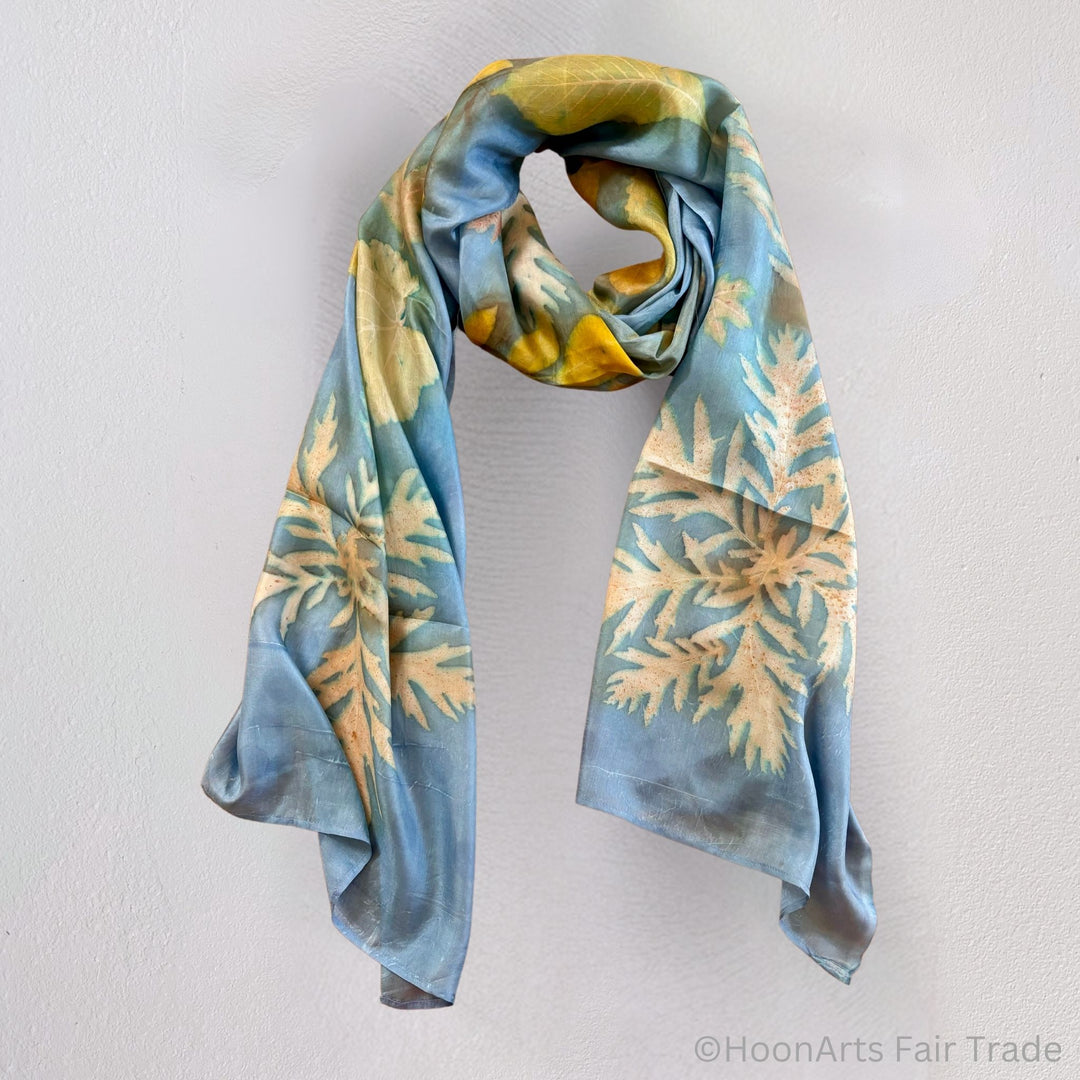 Light Indigo Eco - Printed Silk Scarf light grey natural background