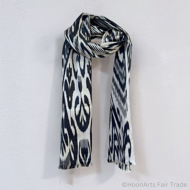 Madina Cotton - Silk Ikat Scarf light grey background