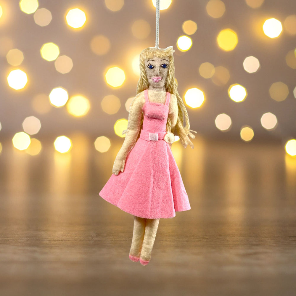 Margot Robbie Barbie Ornament Christmas lights background