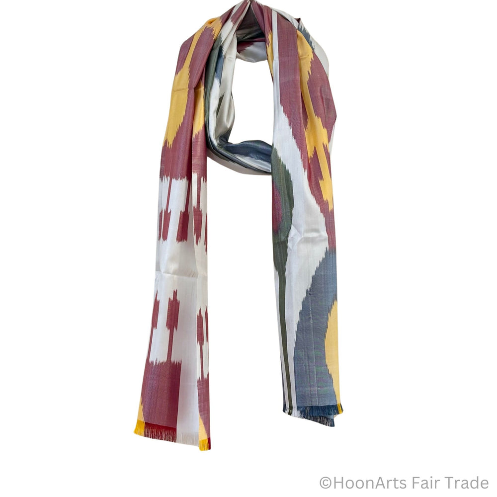 Maryam Silk Ikat Scarf white transparent background