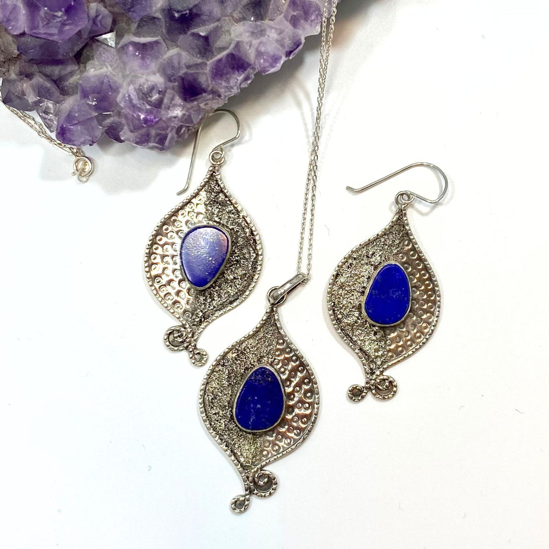 Parvina Silver Lapis Necklace and Earrings from Tajikistan