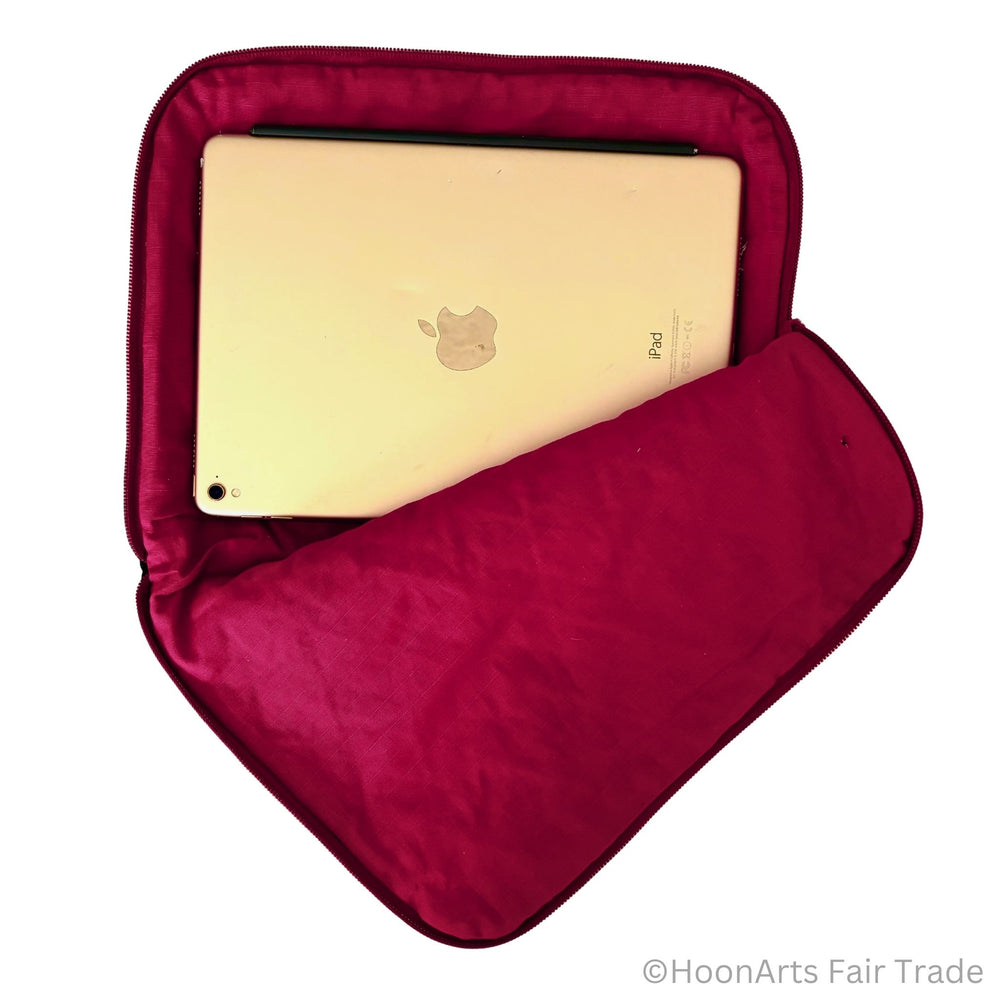 Black pomegranate embroidered iPad cover open interior view