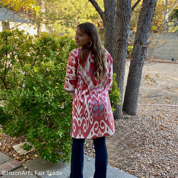 Red and White Ikat Dress - Tunic showing back view