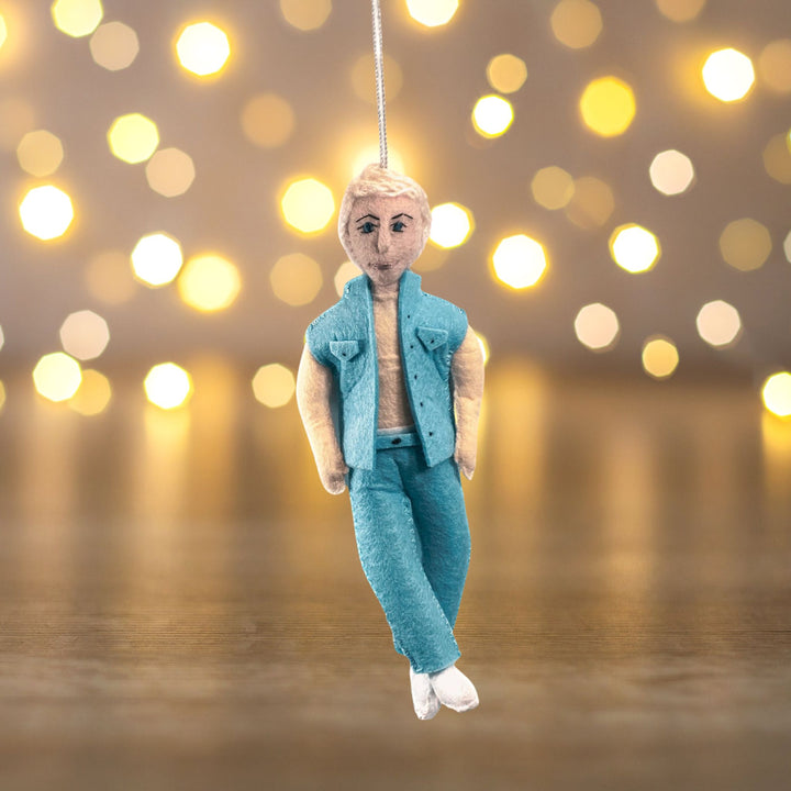 Ryan Gosling Ken Ornament Christmas lights background