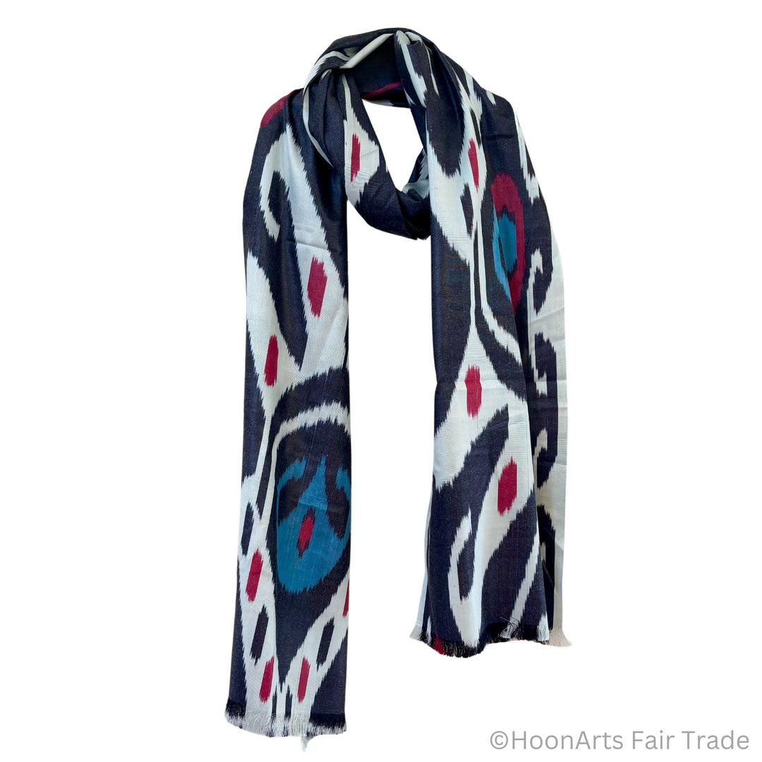 Sadia Cotton - Silk Ikat Scarf white transparent background