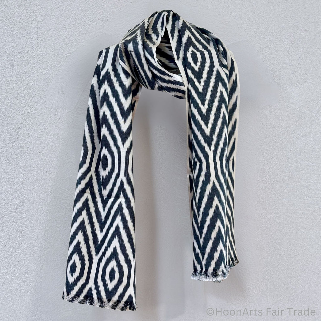 Safina Silk Ikat Scarf light grey natural background