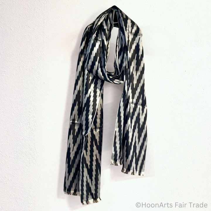 Shahina Silk Ikat Scarf light grey natural ackground