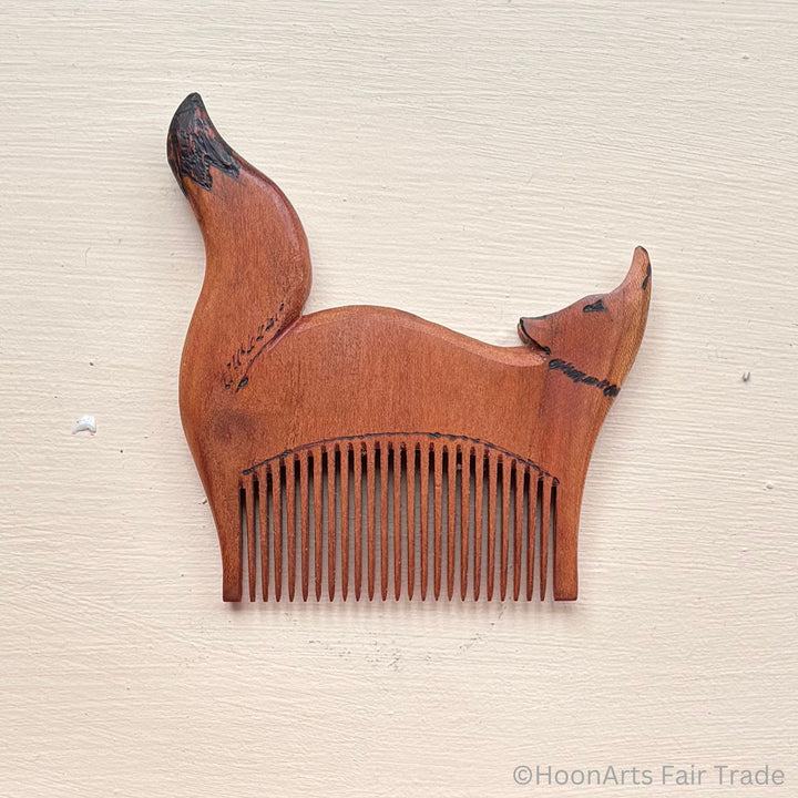 tiny fox comb handcarved from apricot wood