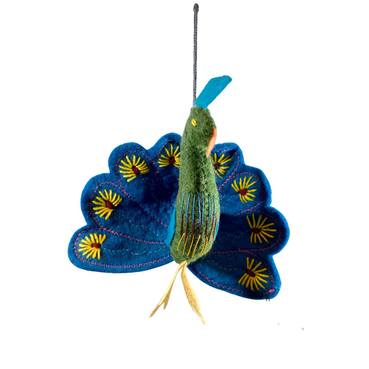 Handmade Felted Christmas Ornament from Kyrgyzstan-Peacock