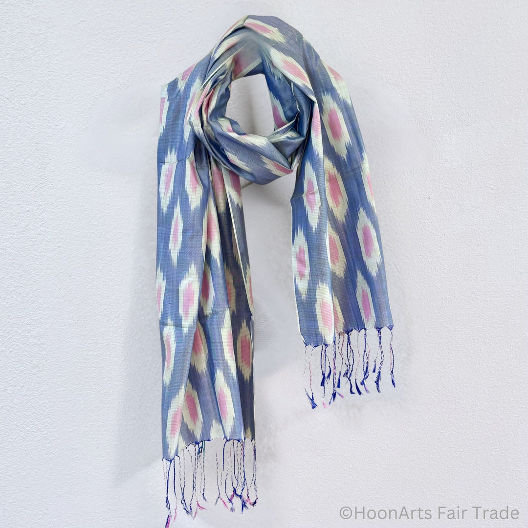 Zahro Silk Ikat Scarf light grey background