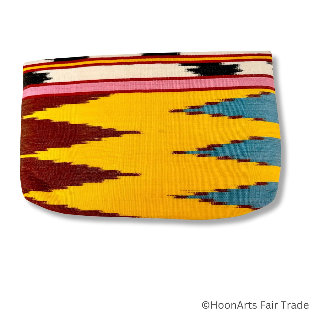 Vibrant zippered clutch with silk/cotton ikat design