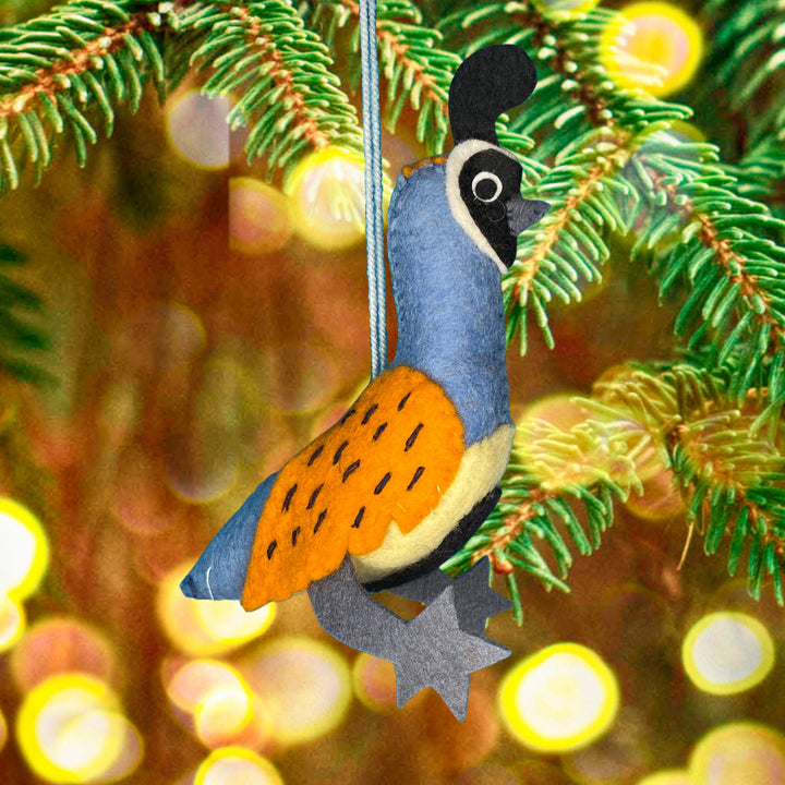 Quail hand felt Christmas ornaments for bird lovers