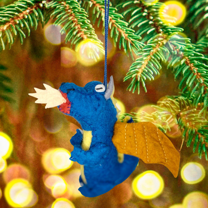 Blue Dragon hanging Christmas ornament