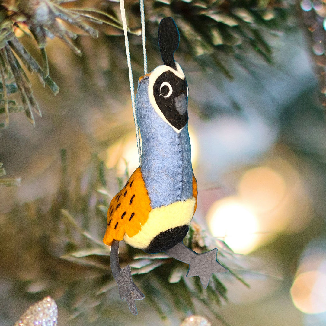 Quail bird hanging felted Christmas ornament from Kyrgyzstan