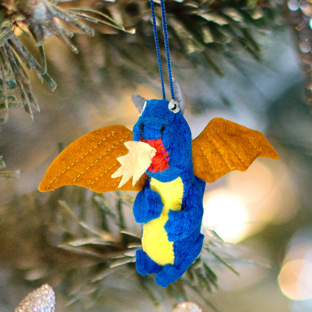 Hand-felted Blue Dragon Christmas ornament