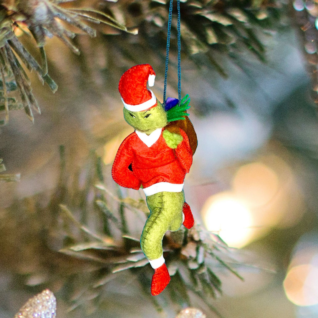 Grinch Stole Christmas In A Bag Hanging Felted Ornament