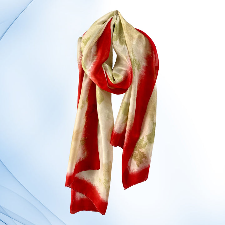 red around white eco-print scarf variant