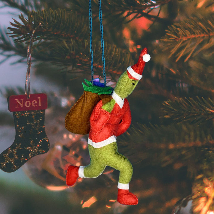 Grinch has stolen Christmas handmade hanging felted ornament
