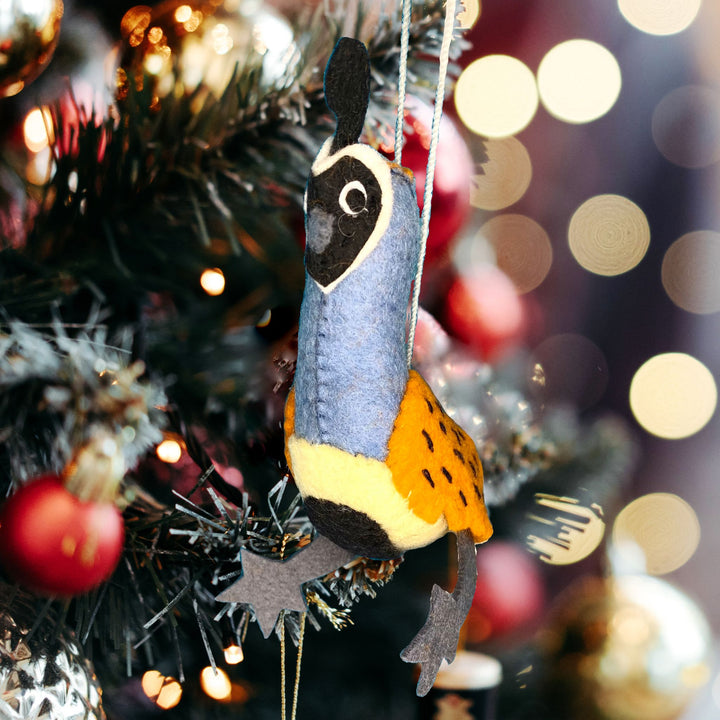 Hanging hand felted handmade Quail Christmas Ornament