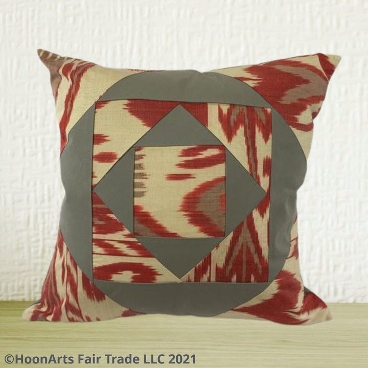 Anor (Pomegranate) Ikat Patchwork-20" Pillow Cover