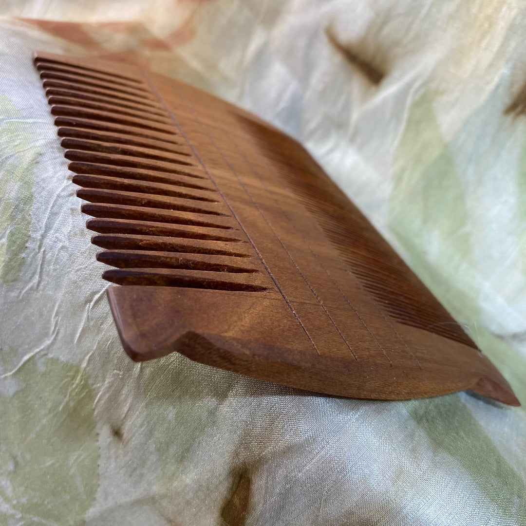 Side Angle View of Egyptian Comb Reproduction in Apricot Wood