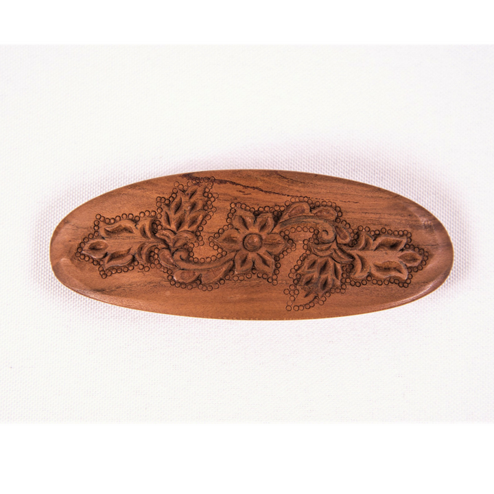 Hand Carved Ornamental Wooden Barrettes, Clip-Walnut & Apricot - Fair Trade - HoonArts - 8