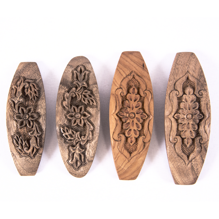 Hand Carved Ornamental Wooden Barrettes, Clip-Walnut & Apricot - Fair Trade - HoonArts - 1
