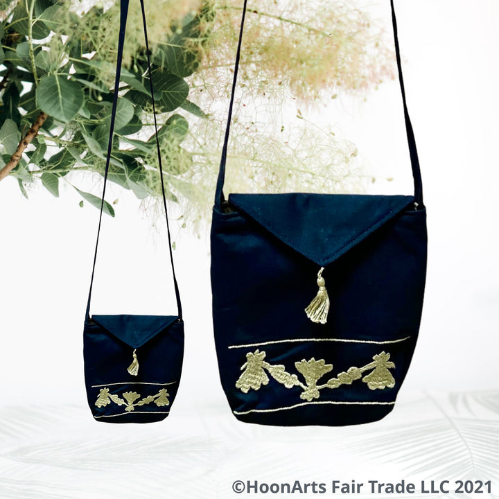Beautiful Embroidered Design Pattern Black Shoulder Bag For Any Occasion | HoonArts Fair Trade