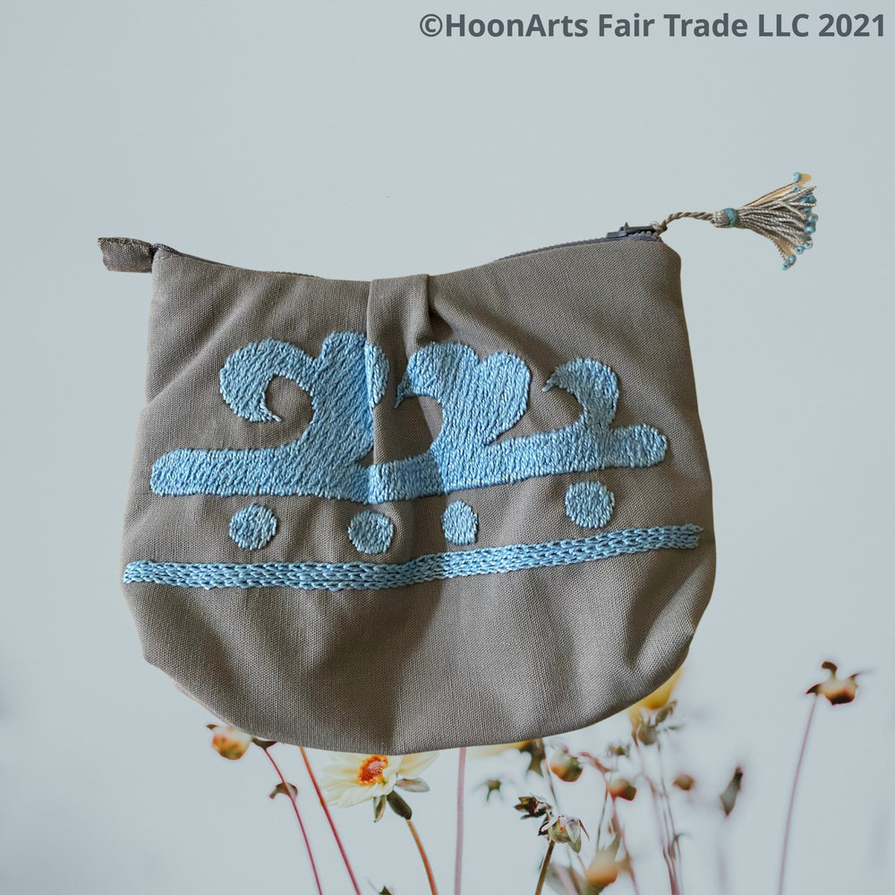 Blue Suzani Hand Embroidered Clutch Bag Good For Carrying Small Everyday Essentials | HoonArts