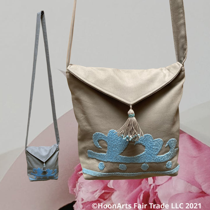 Cross-Body Shoulder Bag Embroidered Blue Suzani | HoonArts
