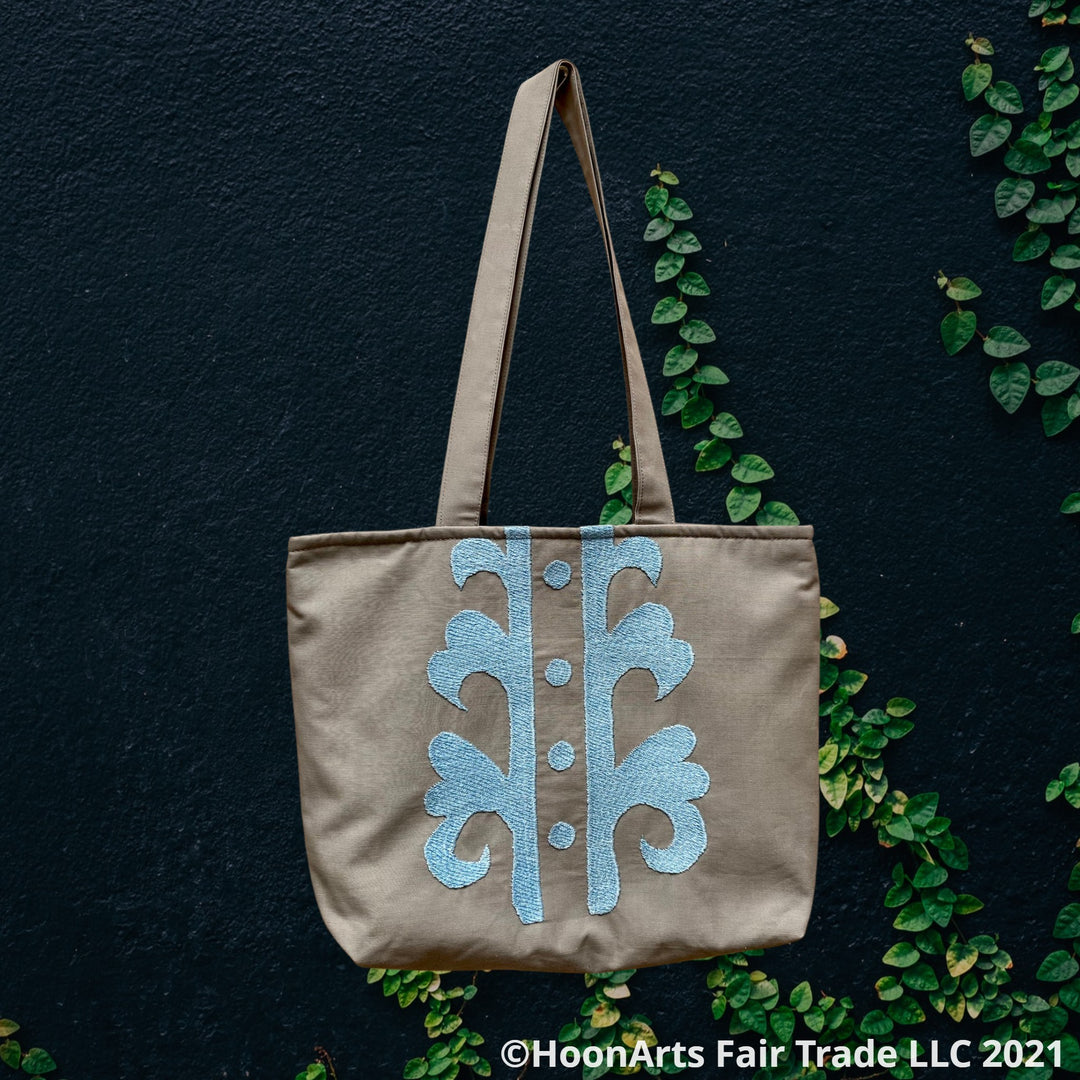 Suzani Tote Bag Blue Embroidered Pattern | HoonArts