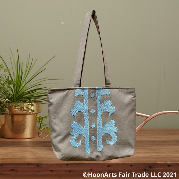 Beautiful Pattern Design Suzani Blue Embroidered Tote Bag | HoonArts