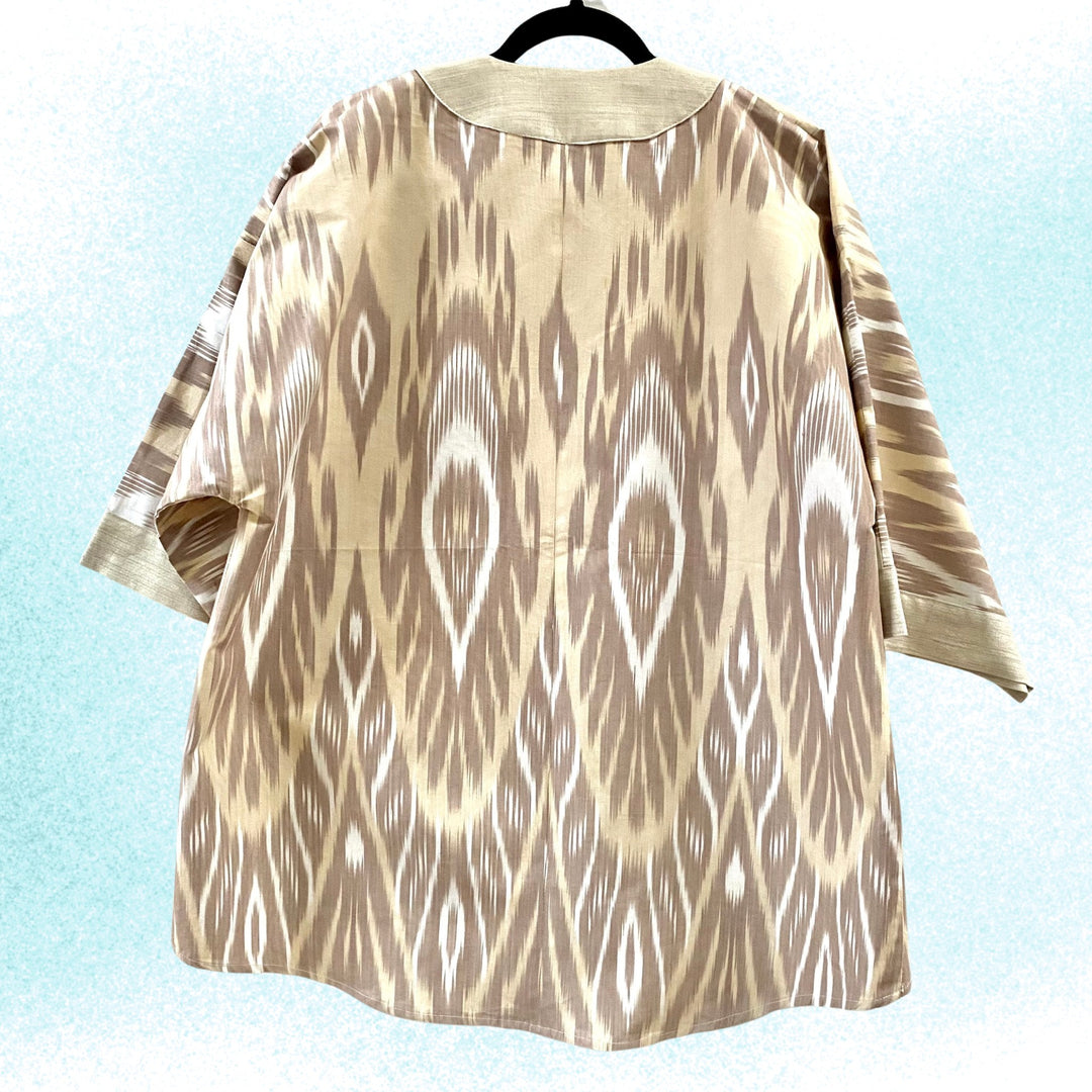 Cocoa Embroidered Ikat Jacket Kimono Back View Colored Background