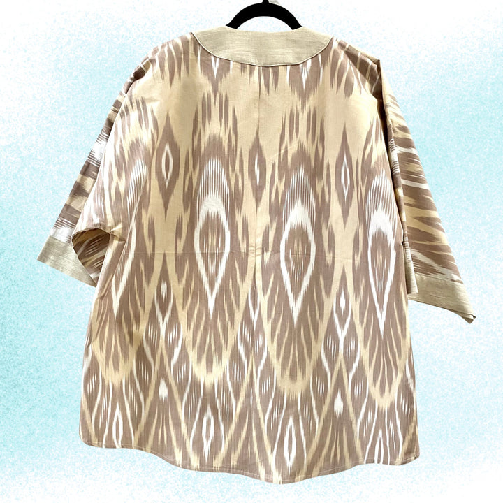 Cocoa Embroidered Ikat Jacket Kimono Back View Colored Background