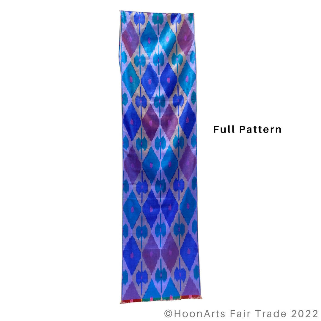 All Silk Purple Diamonds Ikat Scarf Cool Accent full pattern